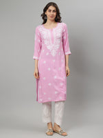 Load image into Gallery viewer, Seva Chikan Hand Embroidered Pink Rayon Cotton Lucknowi Chikankari Kurta SCL4709