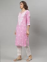 Load image into Gallery viewer, Seva Chikan Hand Embroidered Pink Rayon Cotton Lucknowi Chikankari Kurta SCL4709