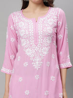 Load image into Gallery viewer, Seva Chikan Hand Embroidered Pink Rayon Cotton Lucknowi Chikankari Kurta SCL4709