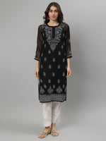 Load image into Gallery viewer, Seva Chikan Hand Embroidered Georgette Lucknowi Chikankari Kurta With Slip