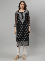 Load image into Gallery viewer, Seva Chikan Hand Embroidered Georgette Lucknowi Chikankari Kurta With Slip