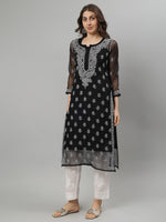 Load image into Gallery viewer, Seva Chikan Hand Embroidered Georgette Lucknowi Chikankari Kurta With Slip