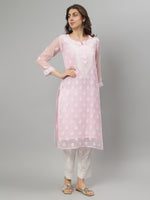 Load image into Gallery viewer, Seva Chikan Hand Embroidered Georgette Lucknowi Chikankari Kurta With Slip
