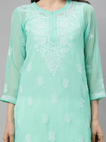 Load image into Gallery viewer, Seva Chikan Hand Embroidered Georgette Lucknowi Chikankari Kurta With Slip