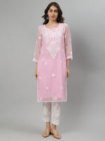 Load image into Gallery viewer, Seva Chikan Hand Embroidered Georgette Lucknowi Chikankari Kurta With Slip