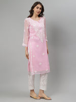 Load image into Gallery viewer, Seva Chikan Hand Embroidered Georgette Lucknowi Chikankari Kurta With Slip