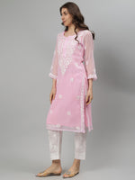 Load image into Gallery viewer, Seva Chikan Hand Embroidered Georgette Lucknowi Chikankari Kurta With Slip