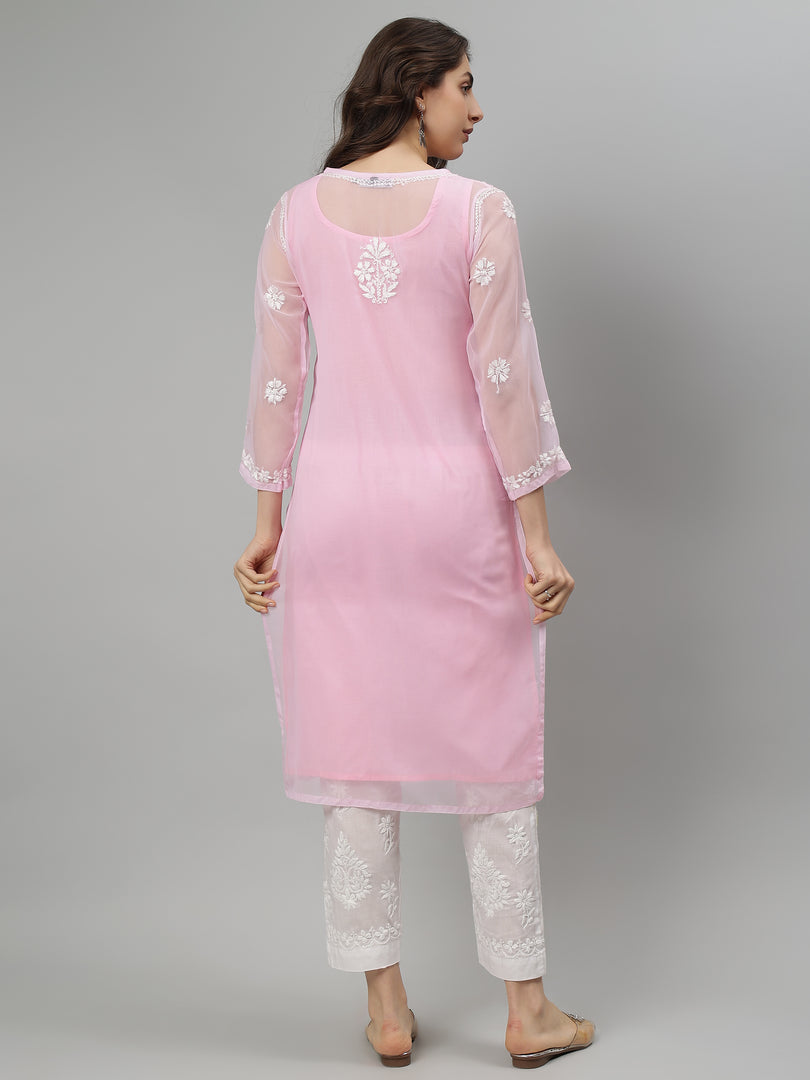 Seva Chikan Hand Embroidered Georgette Lucknowi Chikankari Kurta With Slip