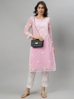 Load image into Gallery viewer, Seva Chikan Hand Embroidered Georgette Lucknowi Chikankari Kurta With Slip