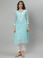 Load image into Gallery viewer, Seva Chikan Hand Embroidered Georgette Lucknowi Chikankari Kurta With Slip