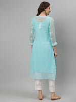 Load image into Gallery viewer, Seva Chikan Hand Embroidered Georgette Lucknowi Chikankari Kurta With Slip