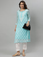 Load image into Gallery viewer, Seva Chikan Hand Embroidered Georgette Lucknowi Chikankari Kurta With Slip