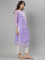 Load image into Gallery viewer, Seva Chikan Hand Embroidered Mauve Georgette Chikankari Kurta With Matching Slip SCL4285