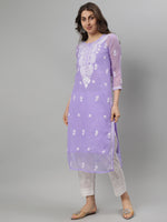 Load image into Gallery viewer, Seva Chikan Hand Embroidered Mauve Georgette Chikankari Kurta With Matching Slip SCL4285