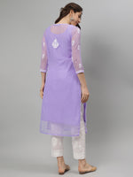 Load image into Gallery viewer, Seva Chikan Hand Embroidered Mauve Georgette Chikankari Kurta With Matching Slip SCL4285