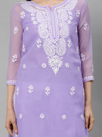 Load image into Gallery viewer, Seva Chikan Hand Embroidered Mauve Georgette Chikankari Kurta With Matching Slip SCL4285