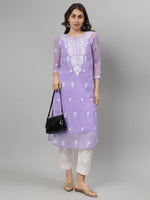 Load image into Gallery viewer, Seva Chikan Hand Embroidered Mauve Georgette Chikankari Kurta With Matching Slip SCL4285