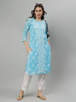Load image into Gallery viewer, Seva Chikan Hand Embroidered Georgette Lucknowi Chikankari Kurta With Slip