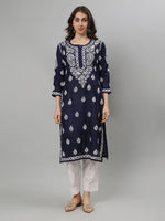 Load image into Gallery viewer, Seva Chikan Hand Embroidered Navy Blue Cotton Lucknowi Chikankari Kurta SCL4756