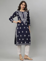 Load image into Gallery viewer, Seva Chikan Hand Embroidered Navy Blue Cotton Chikankari kurta SCL4756