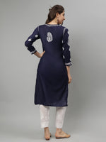 Load image into Gallery viewer, Seva Chikan Hand Embroidered Navy Blue Cotton Lucknowi Chikankari Kurta SCL4756
