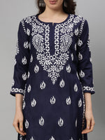 Load image into Gallery viewer, Seva Chikan Hand Embroidered Navy Blue Cotton Lucknowi Chikankari Kurta SCL4756