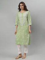 Load image into Gallery viewer, Seva Chikan Hand Embroidered Terivoil Cotton Lucknowi Chikankari Kurta