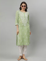 Load image into Gallery viewer, Seva Chikan Hand Embroidered Terivoil Cotton Lucknowi Chikankari Kurta
