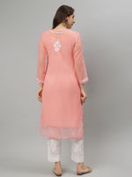 Load image into Gallery viewer, Seva Chikan Hand Embroidered Georgette Lucknowi Chikankari Kurta With Slip