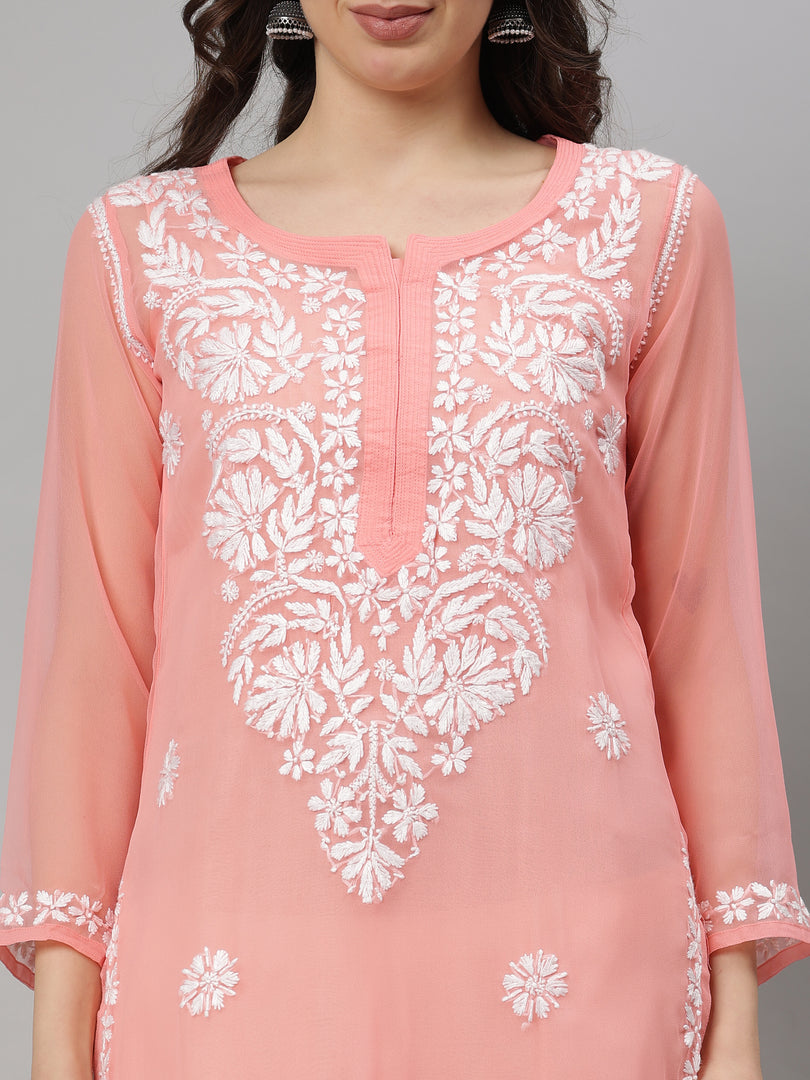 Seva Chikan Hand Embroidered Georgette Lucknowi Chikankari Kurta With Slip