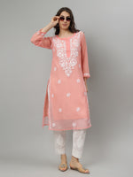 Load image into Gallery viewer, Seva Chikan Hand Embroidered Georgette Lucknowi Chikankari Kurta With Slip