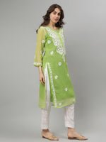 Load image into Gallery viewer, Seva Chikan Hand Embroidered Georgette Lucknowi Chikankari Kurta With Slip