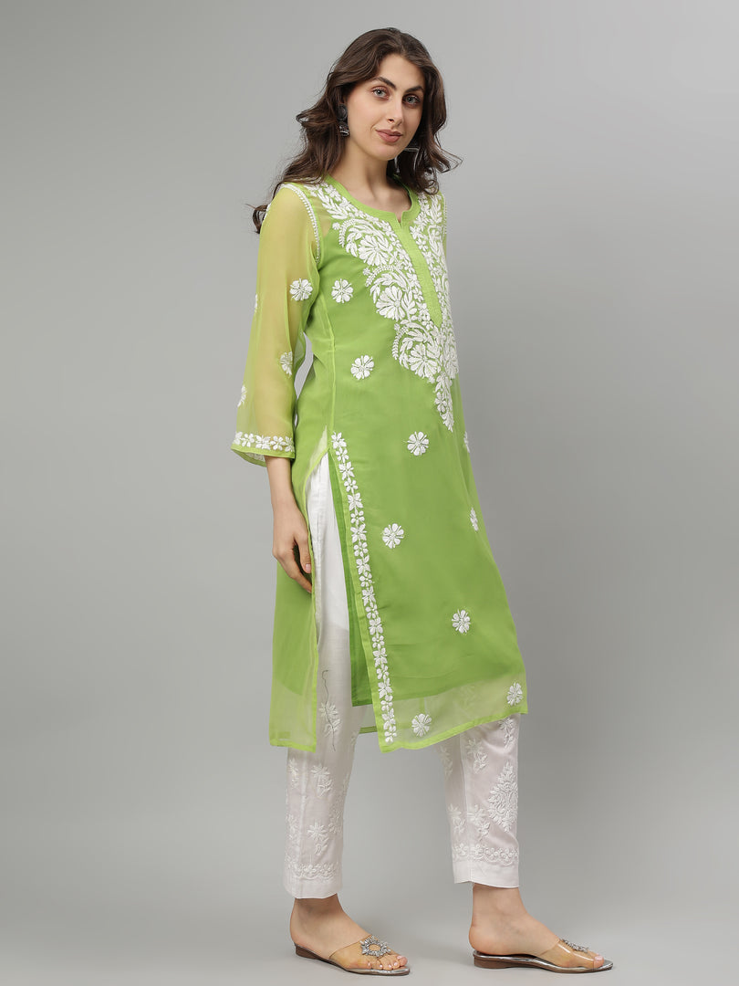 Seva Chikan Hand Embroidered Georgette Lucknowi Chikankari Kurta With Slip