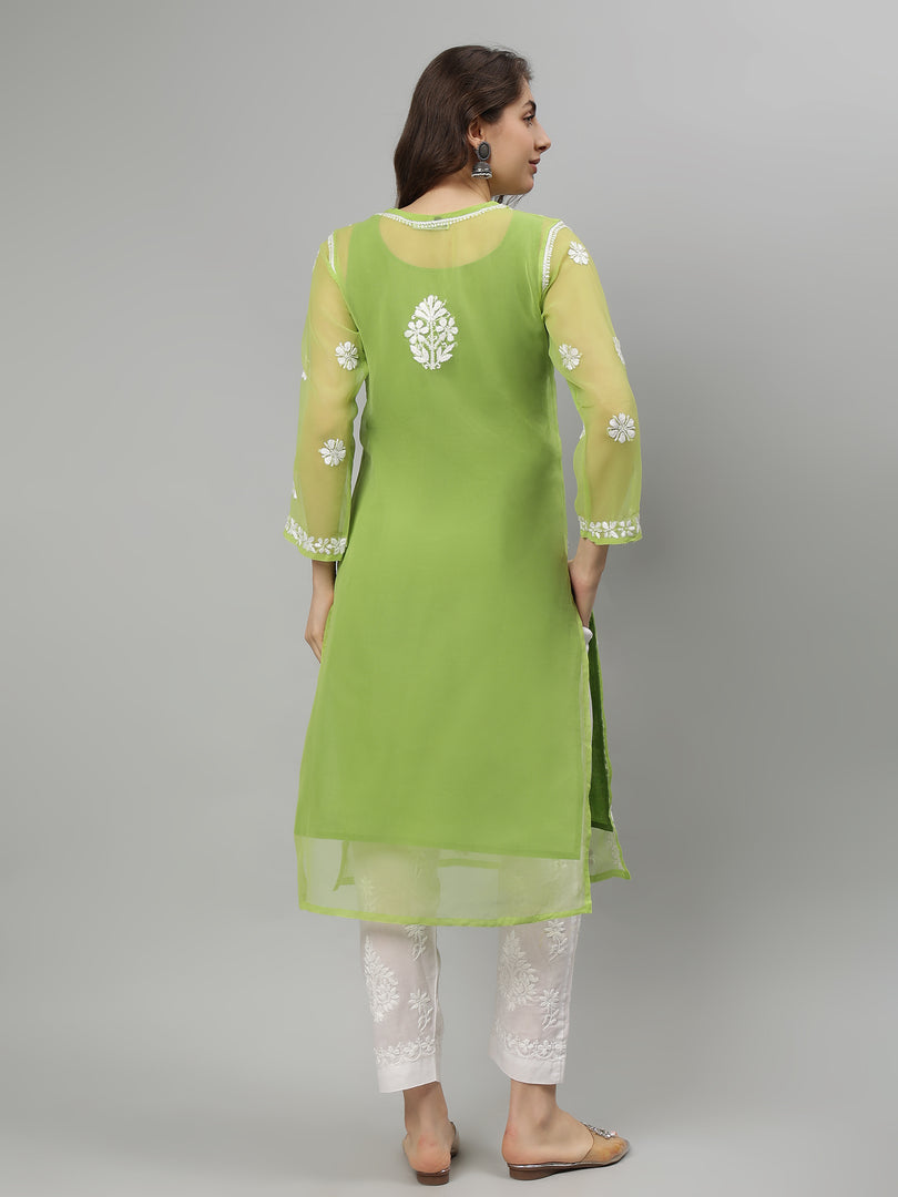 Seva Chikan Hand Embroidered Georgette Lucknowi Chikankari Kurta With Slip