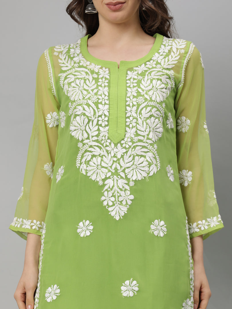 Seva Chikan Hand Embroidered Georgette Lucknowi Chikankari Kurta With Slip