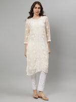 Load image into Gallery viewer, Seva Chikan Hand Embroidered Georgette Lucknowi Chikankari Kurta With Slip