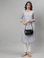 Load image into Gallery viewer, Seva Chikan Hand Embroidered Terivoil Cotton Lucknowi Chikankari Kurta
