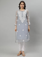 Load image into Gallery viewer, Seva Chikan Hand Embroidered Georgette Lucknowi Chikankari Kurta With Slip