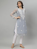 Load image into Gallery viewer, Seva Chikan Hand Embroidered Georgette Lucknowi Chikankari Kurta With Slip