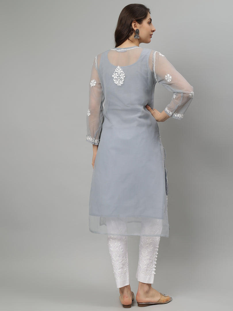 Seva Chikan Hand Embroidered Georgette Lucknowi Chikankari Kurta With Slip