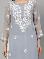 Load image into Gallery viewer, Seva Chikan Hand Embroidered Georgette Lucknowi Chikankari Kurta With Slip