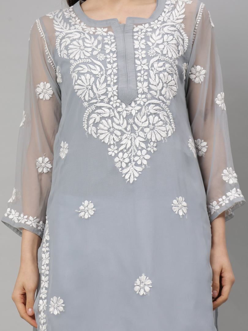 Seva Chikan Hand Embroidered Georgette Lucknowi Chikankari Kurta With Slip