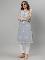 Load image into Gallery viewer, Seva Chikan Hand Embroidered Georgette Lucknowi Chikankari Kurta With Slip