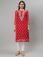 Load image into Gallery viewer, Seva Chikan Hand Embroidered Georgette Lucknowi Chikankari Kurta With Slip