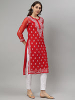 Load image into Gallery viewer, Seva Chikan Hand Embroidered Georgette Lucknowi Chikankari Kurta With Slip