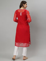 Load image into Gallery viewer, Seva Chikan Hand Embroidered Georgette Lucknowi Chikankari Kurta With Slip