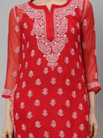 Load image into Gallery viewer, Seva Chikan Hand Embroidered Georgette Lucknowi Chikankari Kurta With Slip