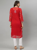 Load image into Gallery viewer, Seva Chikan Hand Embroidered Georgette Lucknowi Chikankari Kurta With Slip