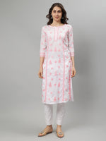 Load image into Gallery viewer, Seva Chikan Embroidered White p Pink Cotton Lucknowi Chikankari Kurta SCL4727