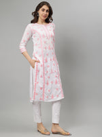 Load image into Gallery viewer, Seva Chikan Embroidered White p Pink Cotton Lucknowi Chikankari Kurta SCL4727
